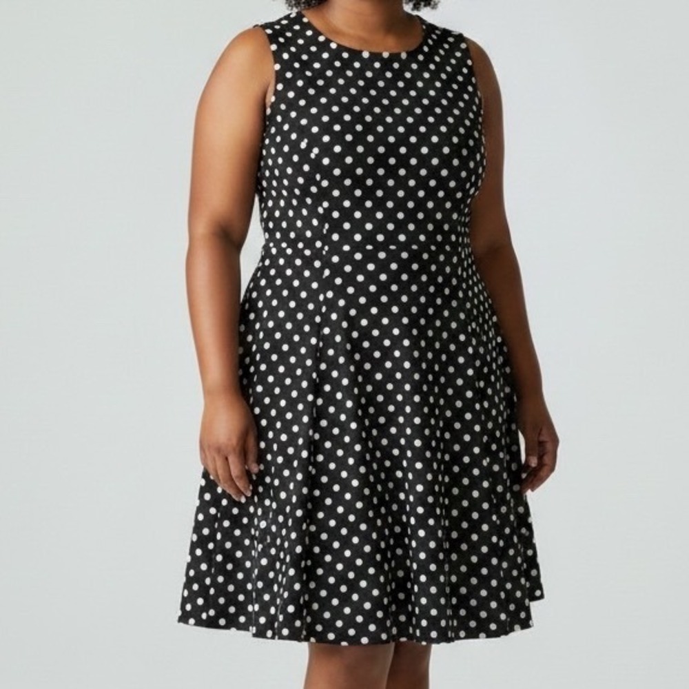 Kasper Womens dress Black White Polka Dot Fit & Flare Dress 16 pinup rockabilly